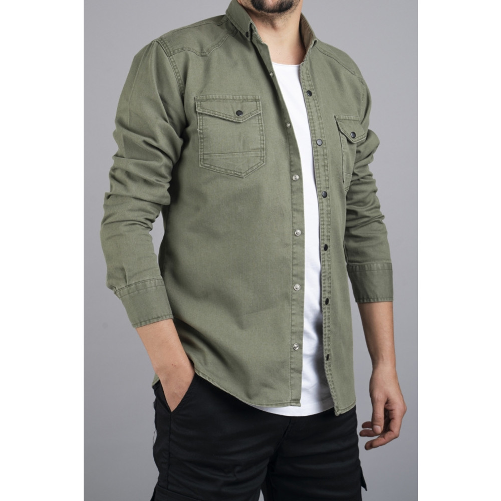 bombe Slim Fit Erkek Kot Gömlek Yeşil S Beden Kadın Gömlek Fiyatı