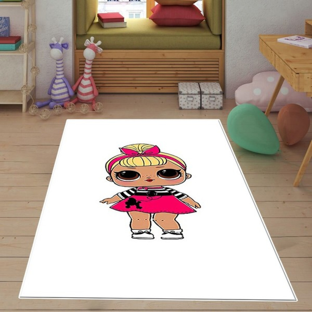 Bona Fortuna Lol Bebek Desenli Renkli Dijital Baskı Yıkanabilir Kaymaz Taban Genç Kız Çocuk Odası Halısı - 40 x 40 cm - Beyaz Bebek Odası Halı Fiyatı