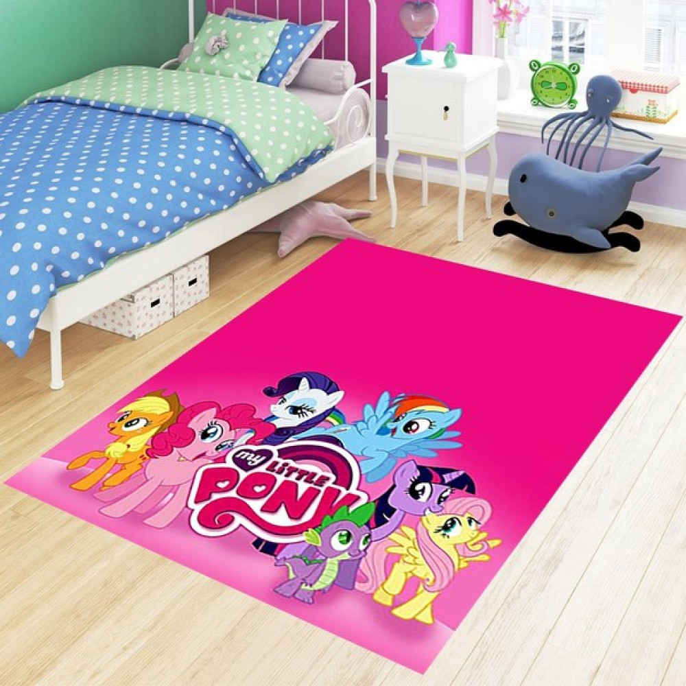 Bona Fortuna My Little Pony Unicorn Desenli Dijital Baskılı Kaymaz Taban Yıkanabilir Çocuk Odası Halısı - 160 x 230 cm - Pembe Bebek Odası Halı Fiyatı