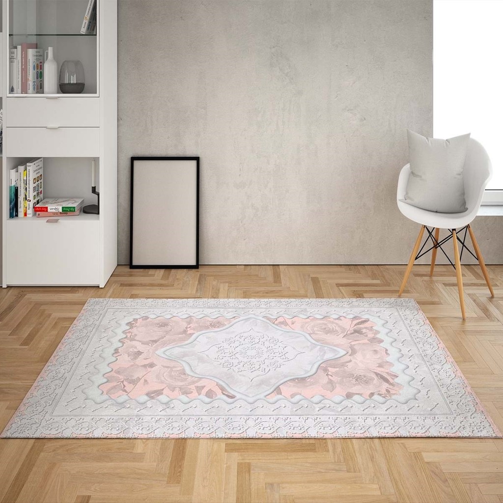 Bona Fortuna Osmanlı Motifler Dijital Baskı Yıkanabilir Kaymaz Taban Leke Tutmaz Salon Halısı ve Yolluk(Gpembe) - 100 x 300 cm - Pembe - Mavi Salon Halısı Fiyatı
