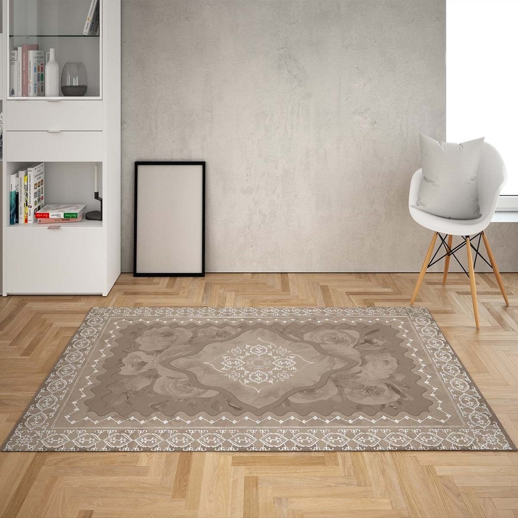 Bona Fortuna Osmanlı Motifler Dijital Baskı Yıkanabilir Kaymaz Taban Leke Tutmaz Salon Halısı ve Yolluk(Vizon) - 160 x 230 cm - Vizon Salon Halısı Fiyatı