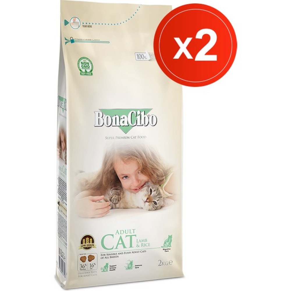 Bonacibo Adult Cat Lamb & Rice 2 kg x 2 Li - Kuzu Etli ve Pirinçli Yetişkin Kedi Maması Evcil Hayvan Ürünleri Fiyatı