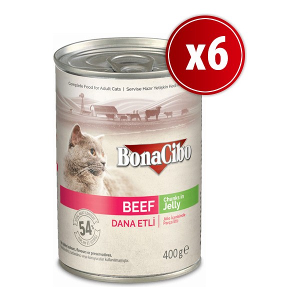 BonaCibo Jöleli Dana Etli Yaş Kedi Maması 400 gr X6 Adet Evcil Hayvan Ürünleri Fiyatı