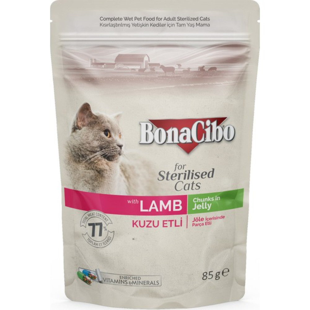 Bonacibo Jöleli Kuzu Etli Pouch Kısırlaştırılmış Yetişkin Kedi Yaş Maması 85 gr Evcil Hayvan Ürünleri Fiyatı