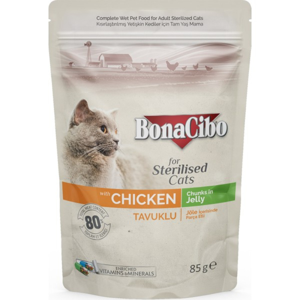Bonacibo Jöleli Tavuklu Pouch Kısırlaştırılmış Yetişkin Kedi Yaş Maması 85 gr Evcil Hayvan Ürünleri Fiyatı
