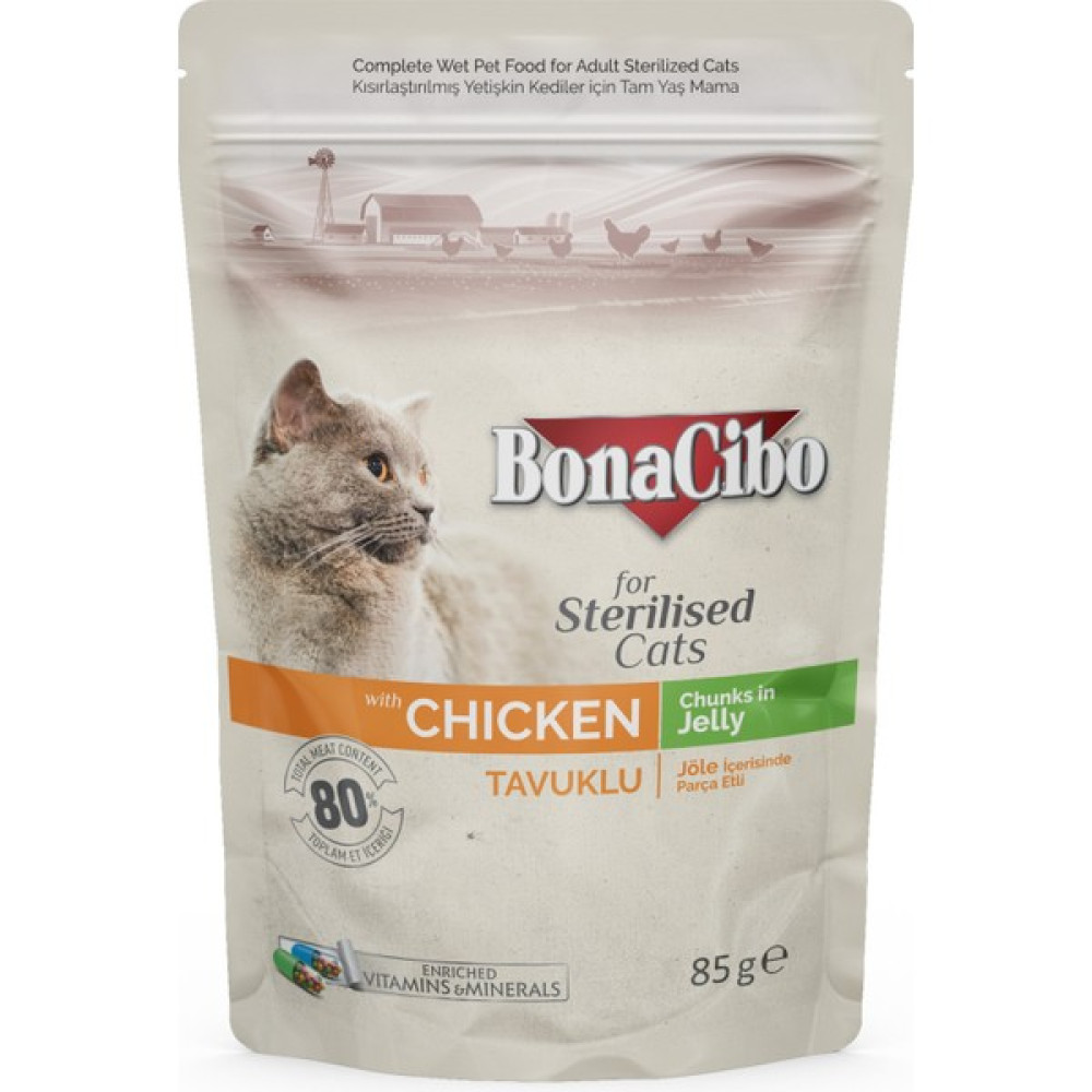 BonaCibo Jöleli Tavuklu Pouch Kısırlaştırılmış Yetişkin Kedi Yaş Maması 85 gr X12 Adet Evcil Hayvan Ürünleri Fiyatı