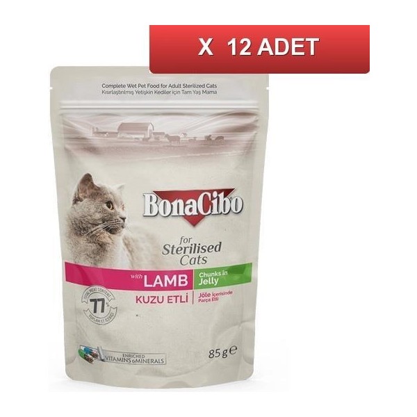 Bonacibo Pouch Kuzu Etli Kısır Kedi Konservesi 85 gr (12 Adet) Diğer Fiyatı