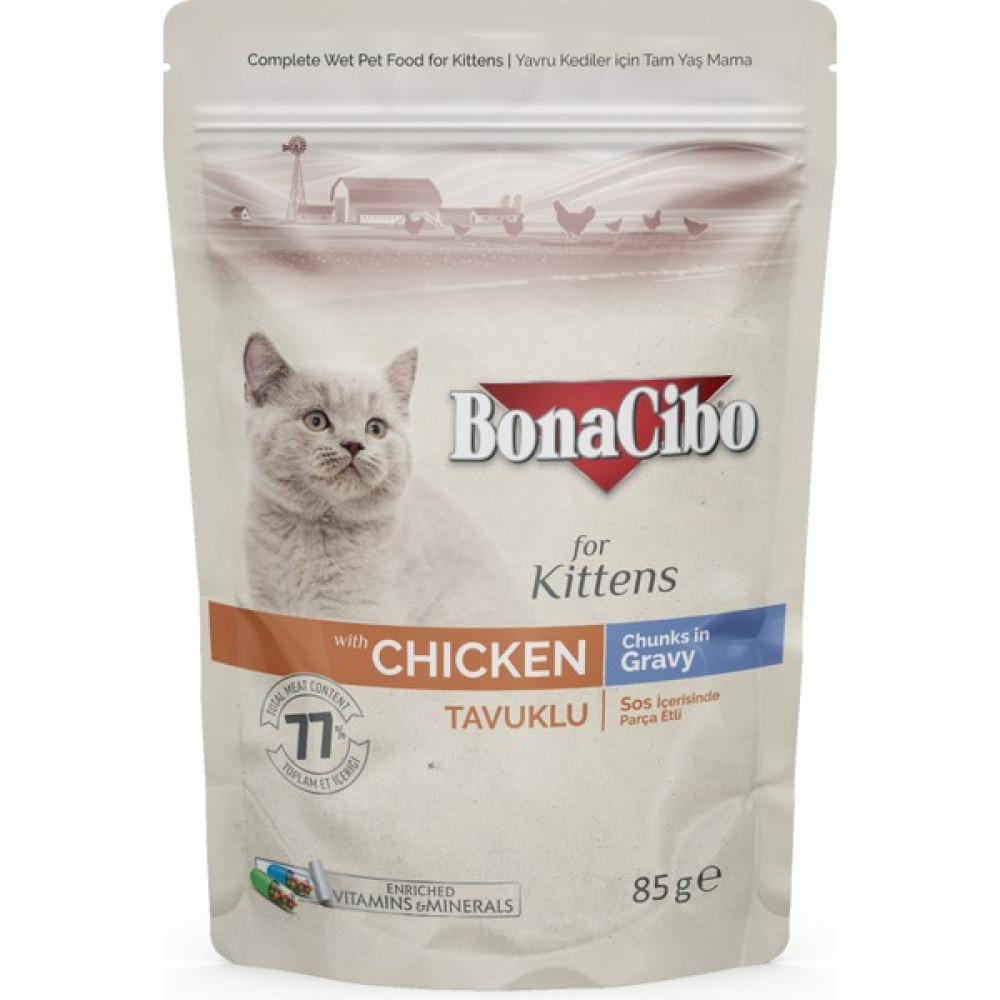 BonaCibo Soslu Tavuklu Pouch Yavru Kedi Yaş Maması 85 gr X12 Adet Evcil Hayvan Ürünleri Fiyatı