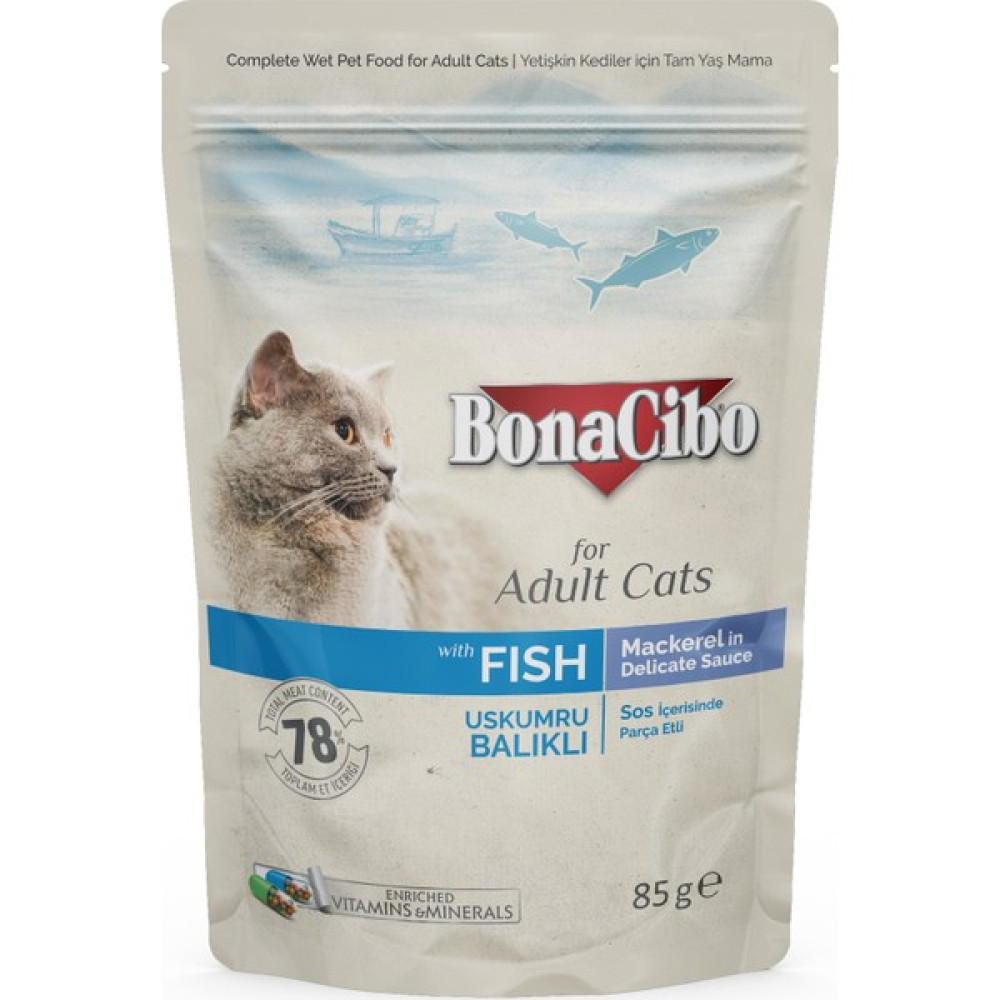 Bonacibo Soslu Uskumru-Balıklı Pouch Yetişkin Kedi Yaş Maması 85 gr Evcil Hayvan Ürünleri Fiyatı