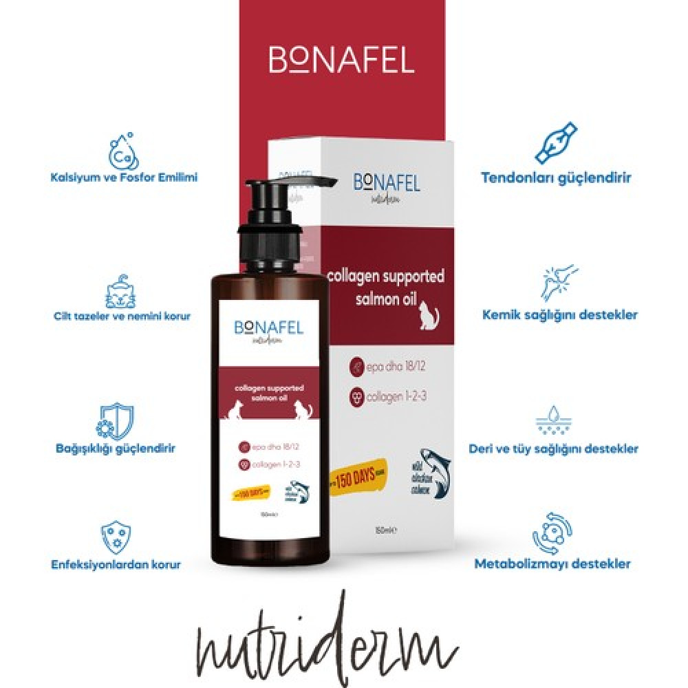 Bonafel Kedi ve Köpekler için Kolajen Katkılı Alaska Somon Yağı 150 ml