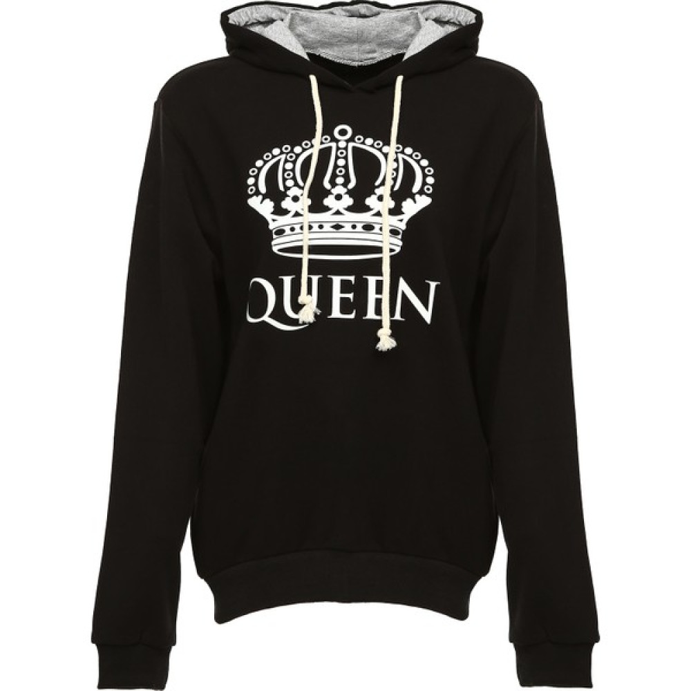 Bonalodi Siyah Queen Kapüşonlu Kadın Sweatshirt Bayan Sweatshirt Fiyatı