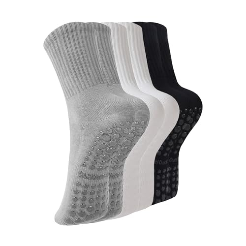 BONANGEL Pilates Socks with Grips for Women, 3 Pairs Womens Yoga Ballet Barre Hospital Gym Athletic Socks
