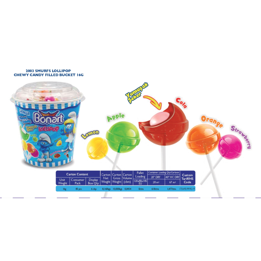 Bonart Büyük Boy Sakızlı Şirinler Lolipop 16G Şekerleme Sakız Fiyatı