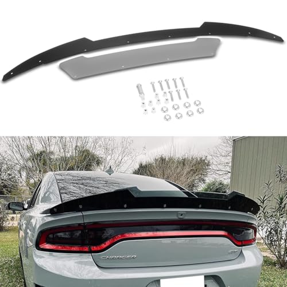 Bonbo Venom V2 Rear Wickerbill Spoiler Fits for Dodge Charger 2015-2023 SRT ScatPack Hellcat, Add-on Type 2-Piece Rear Wicker Bill Spoiler with RivNut Tool (Gloss Black)
