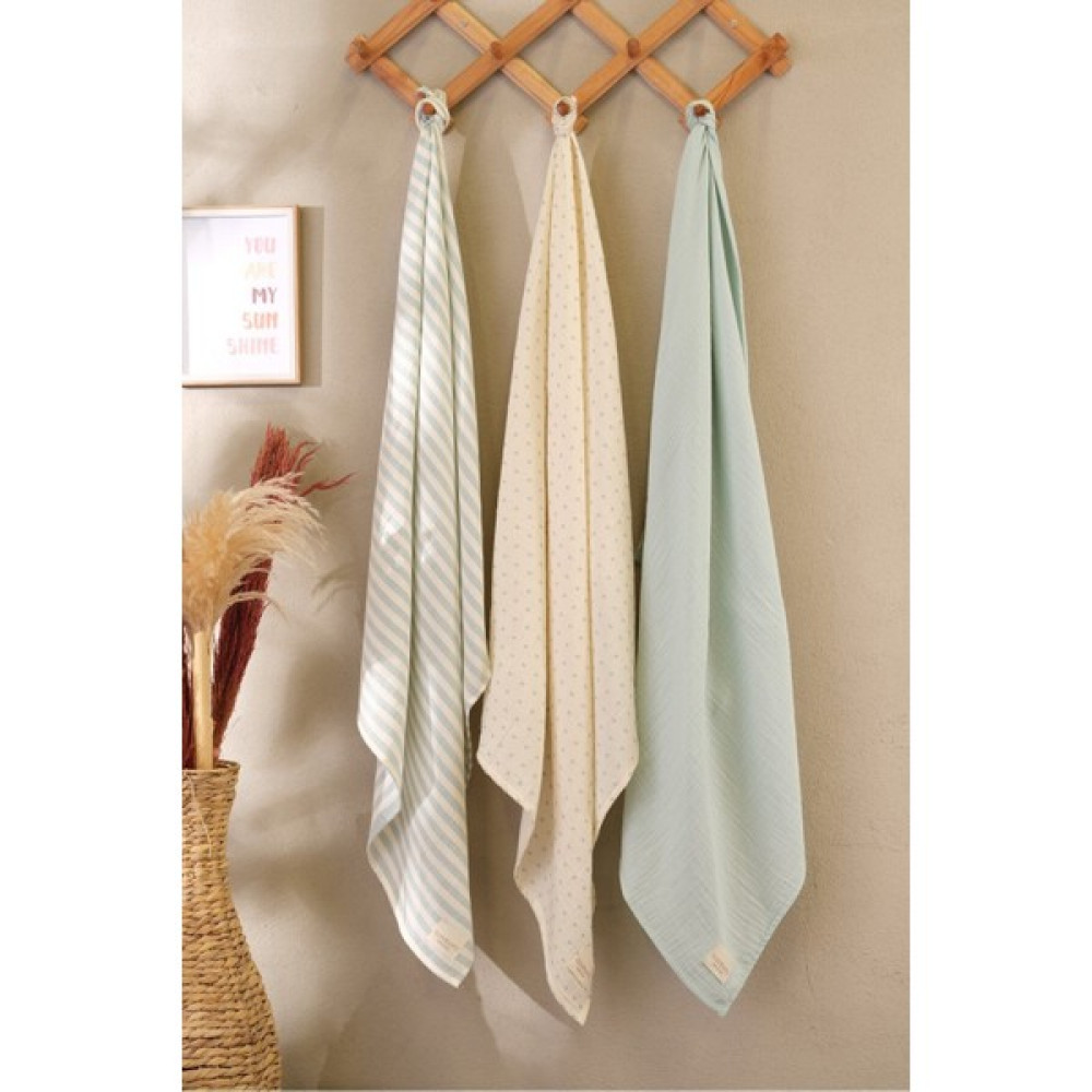 Bondberro 3 Adet Çok Amaçlı Müslin Örtü & Battaniye 2 Katlı Pamuk Xl Boy 100 x 85 cm - Mint Bebek Battaniyesi Fiyatı