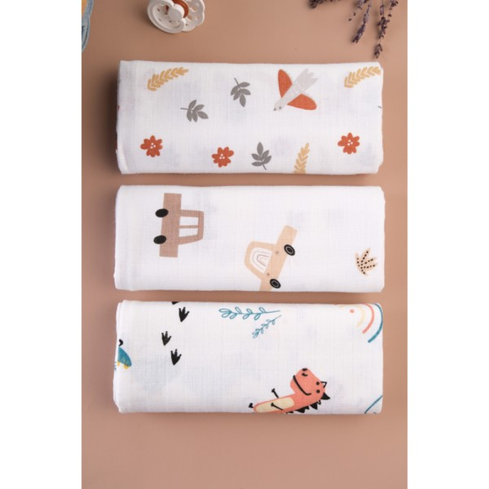 Bondberro Çok Amaçlı Müslin Örtü & Battaniye 3'lü Set %100 Pamuk Oeko-Teks Sertifikalı 80X80 cm - 80 x 80 cm - Beyaz - Vizon Bebek Battaniyesi Fiyatı