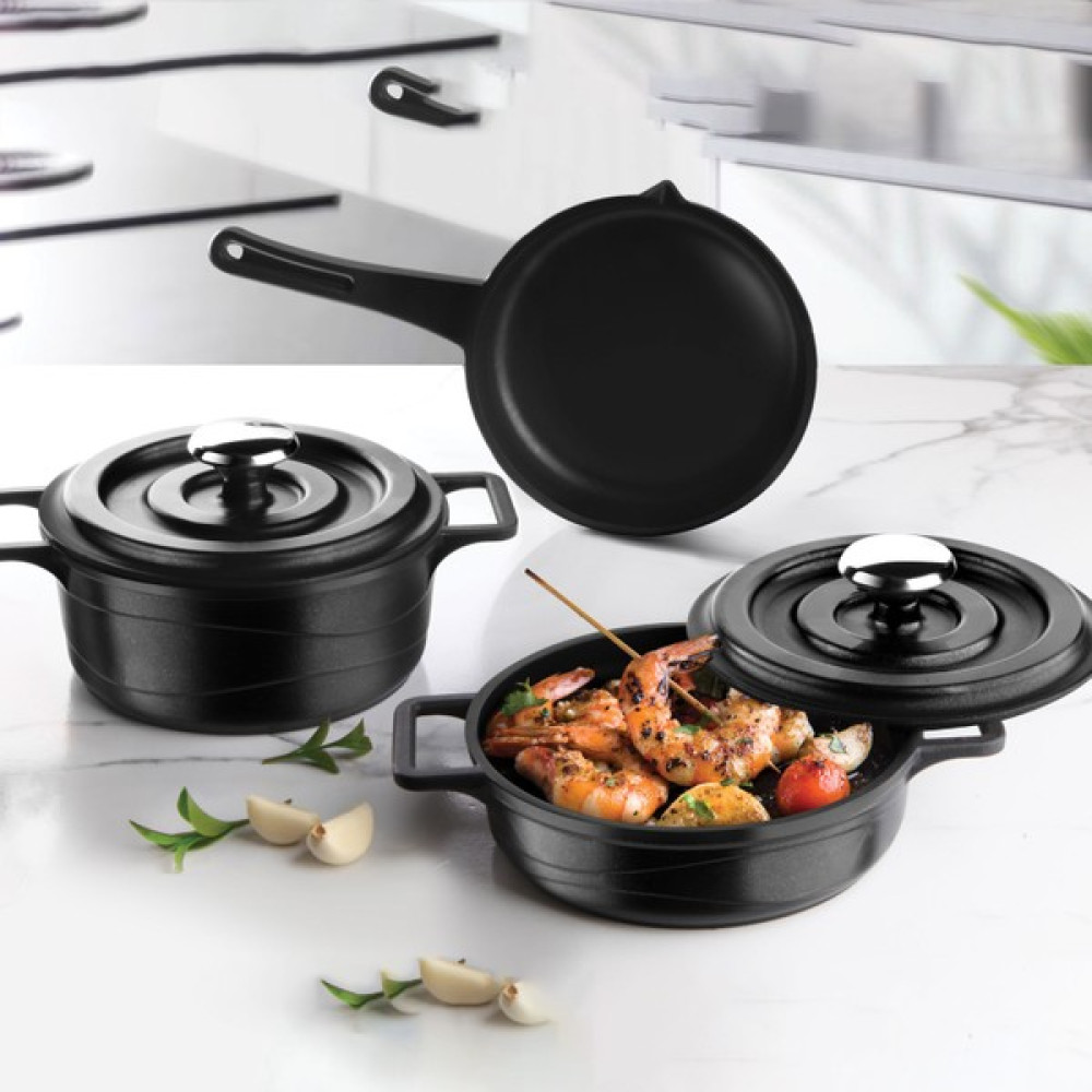 Bondy Mini Mama Sos Tava Tencere Seti Siyah 3'lü 14 cm Tencereler Fiyatı