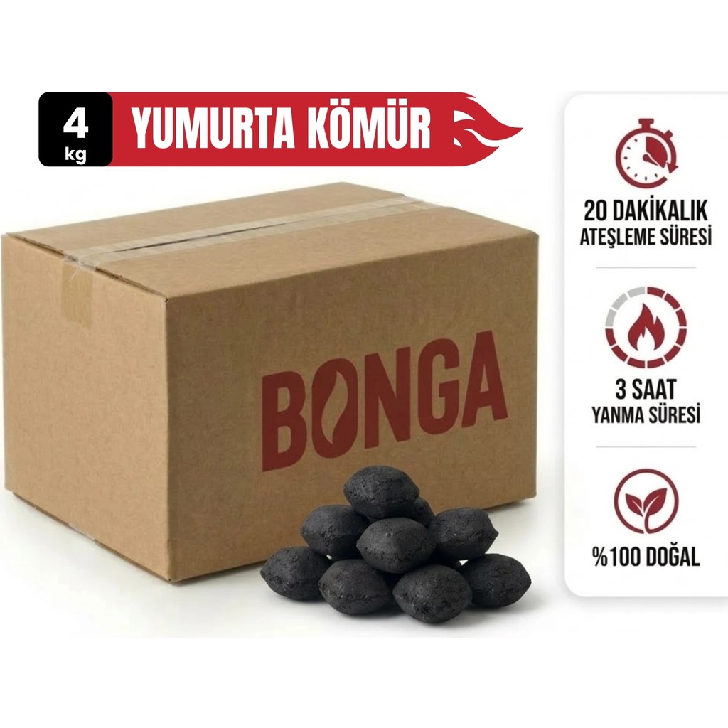 Bonga Briket Yumurta Kömür - 4 kg Sıkıştırılmış %100 Doğal Barbekü Mangal Kömürü - Siyah - 1 Adet Diğer Fiyatı