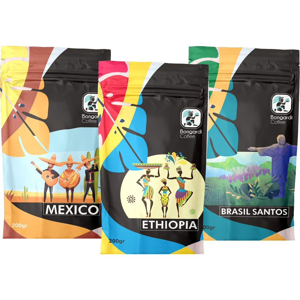 Bongardi Coffee 3 x 200 gr Santos Etiyopya Meksika Filtre Kahve Makinesi Uyumlu Öğütülmüş Veya Çekirdek - 600 gr - Kağıt ve Metal Filtre Kahve Makineleri Fiyatı