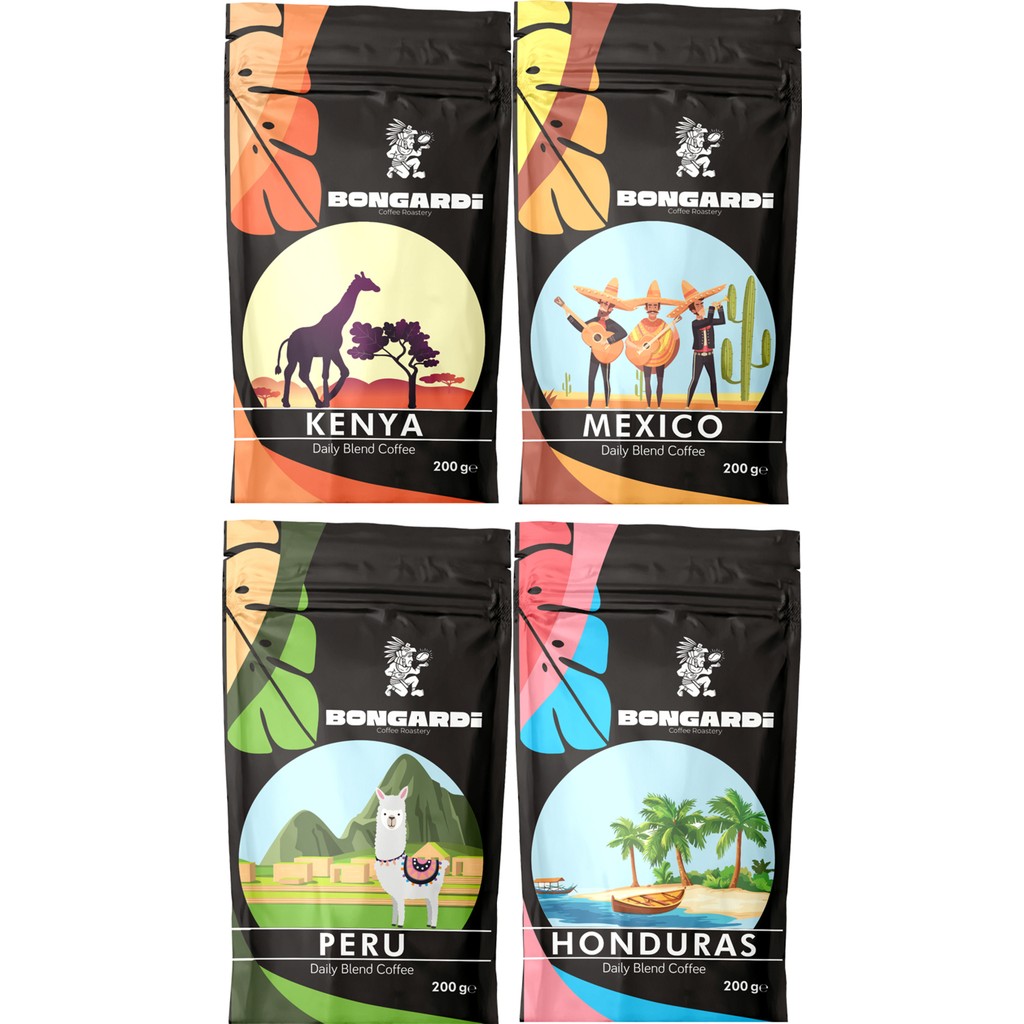 Bongardi Coffee 4X200 gr Peru Honduras Mexico El Salvador Filtre Kahve Seti - 1 Adet Kahve Fiyatı