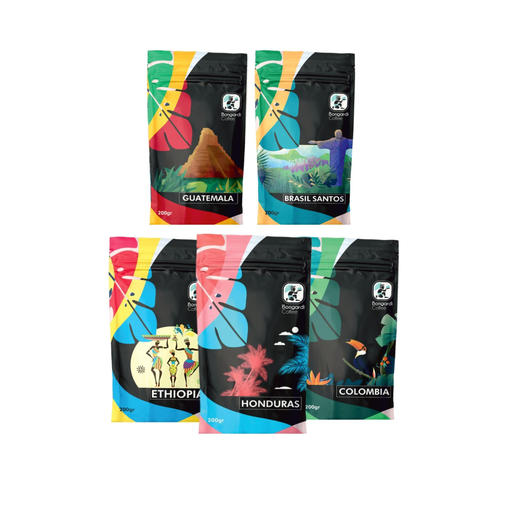 Bongardi Coffee 5x200 gram Yöresel Brezilya Etiyopya Colombia Guatemala Honduras Filtre Ve Espresso Seti Çekirdek Kahve Beden Kahve Fiyatı