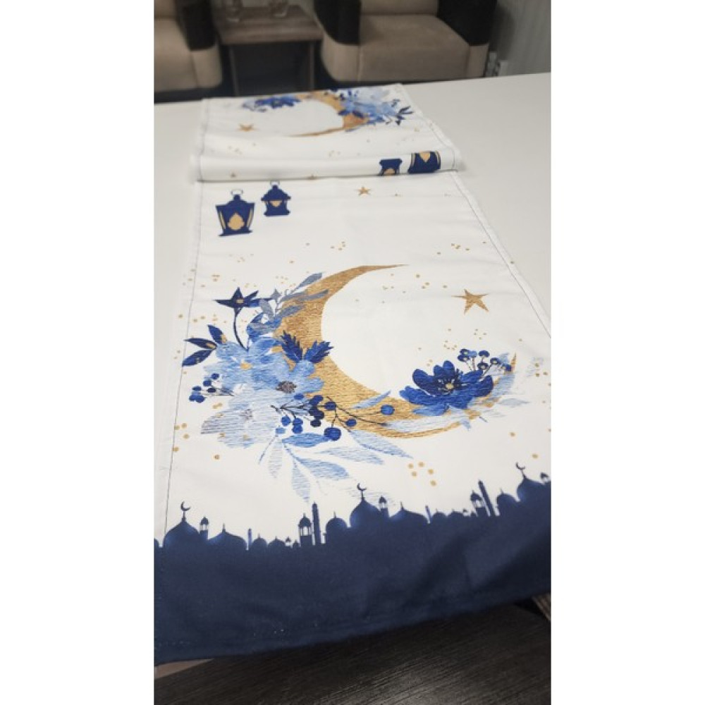 Boni Tasarım Ramazan Bayramı Desenli Runner 11 - Lacivert - Beyaz - 40 x 140 cm Masa Örtüsü Fiyatı