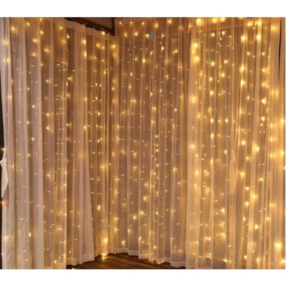 Bonibbo Perde LED 3x2 Metre Şeffaf Kablolu 8 Modlu ve Fişli Saçaklı Gün Işığı (Sarı) Dekoratif LED Aydınlatma - 3 x 2 m Led Aydınlatmalar Fiyatı