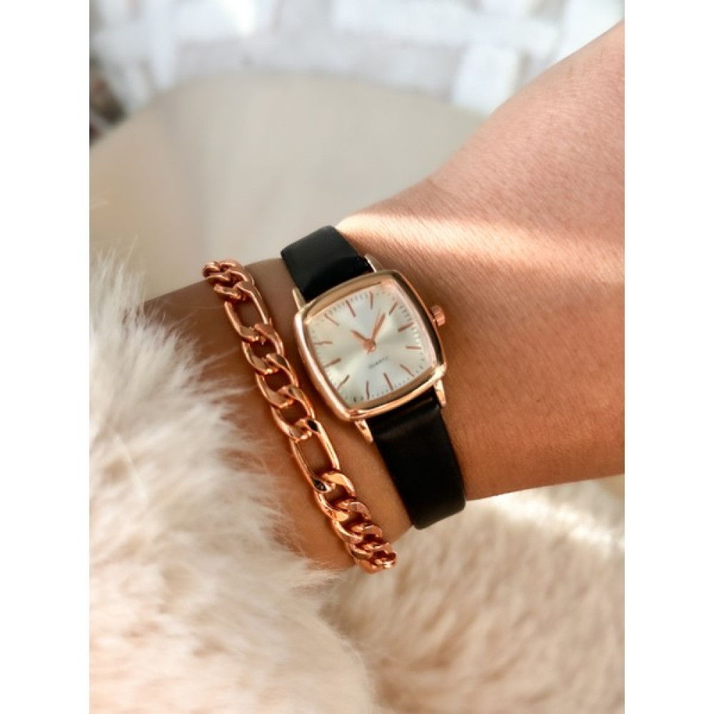 Bonicce Retro Model, Minimal Kare Rose Kasa, Syah Deri Kordon, Bileklik ve Kadın Kol Saati Kol Saatleri Fiyatı