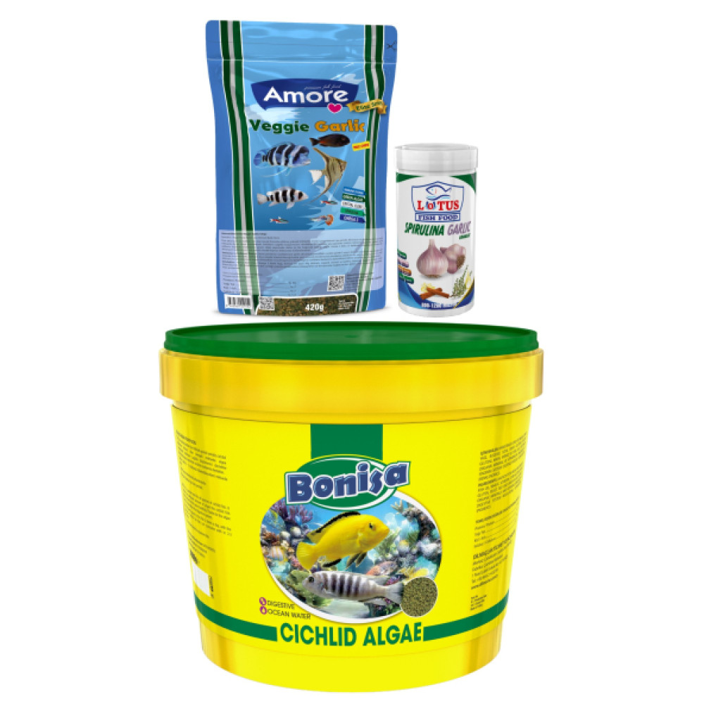 Bonisa Cichlid Algae 3 Kg Kova, Amore Veggie Garlic Pro 420Gr, Lotus 100Ml Spirulina Garlic Balik Yemi Evcil Hayvan Ürünleri Fiyatı