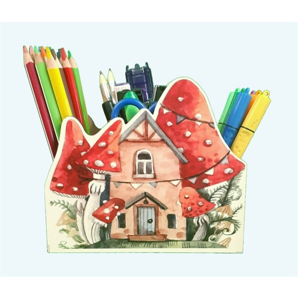 Bonitinho Ahşap Şirin Mantar Evi Masaüstü Kalemlik Kalem Kutusu ve Organizer Kalemlik Fiyatı