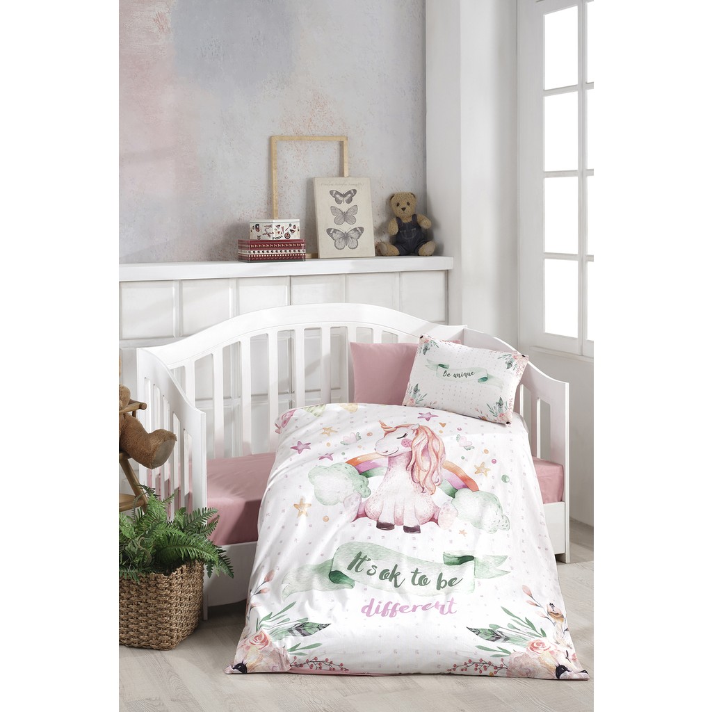 Bonjardin Home Dijital Baskılı 3D Pamuklu Bebek Nevresim Takımı - 100 x 150 cm - Beyaz - Pembe Nevresim Takımı Fiyatı