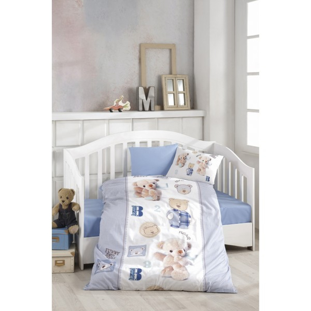 Bonjardin Home Dijital Baskılı 3D Pamuklu Bebek Nevresim Takımı - 100 x 150 cm - Mavi - Beyaz Bebek Nevresim Takımı Fiyatı