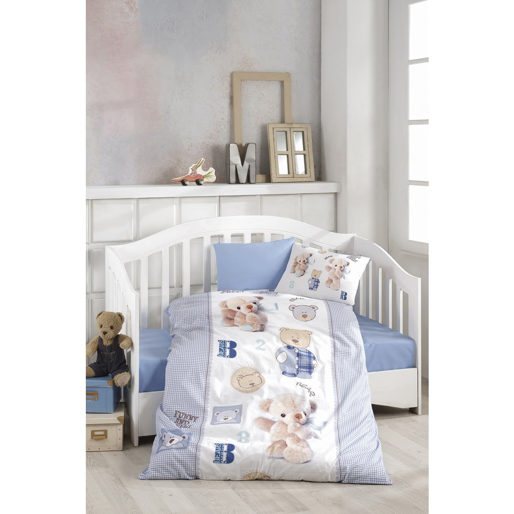 Bonjardin Home Dijital Baskılı 3D Pamuklu Bebek Nevresim Takımı - 100 x 150 cm - Mavi - Beyaz Nevresim Takımı Fiyatı
