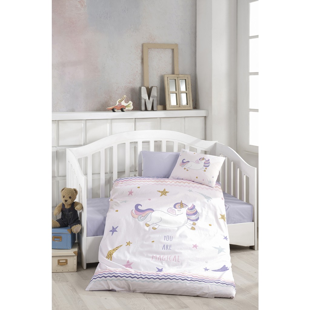 Bonjardin Home Dijital Baskılı 3D Pamuklu Bebek Nevresim Takımı - 100 x 150 cm - Mor Nevresim Takımı Fiyatı