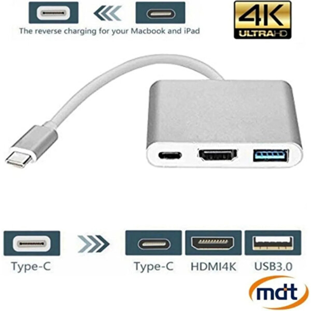 Bonjux 3'in 1 Type-C To HDMI 4K USB 3.0 Dönüştürücü Adaptör Macbook, Pro 2015 2016 2017 Samsung S8 S9 S10 Bilgisayar Çevirici ve Adaptörü Fiyatı