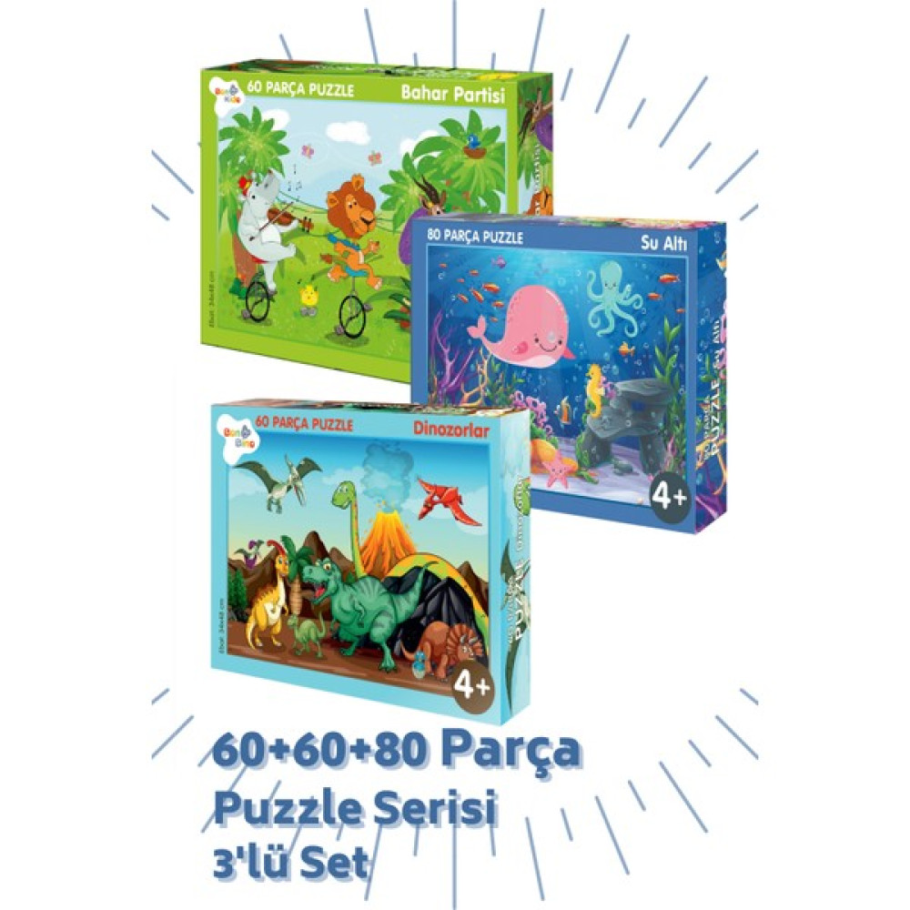 Bonkido 3 'lü Puzzle Set - 60, 60 ve 80 Parça Puzzle 4+Yaş Eğitici Oyuncak Fiyatı