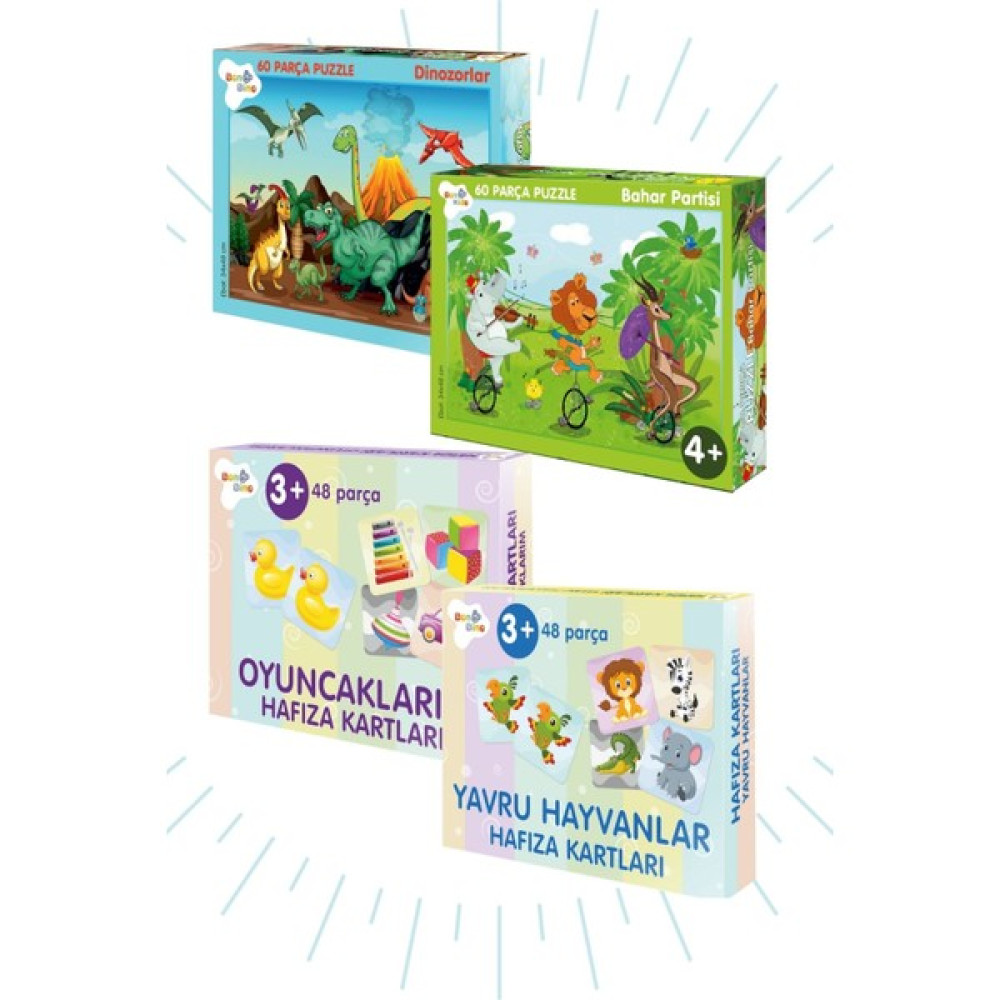 Bonkido 4'lü Set 3+Yaş - Iki Çeşit "60 Parça Puzzle" ve 2 Çeşit "hafıza Kartları" Oto Boyaları Fiyatı