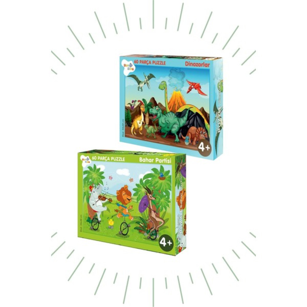 Bonkido 60 Parça Puzzle 2'li Set Dinozorlar ve Bahar Partisi BON80648125 Oto Boyaları Fiyatı