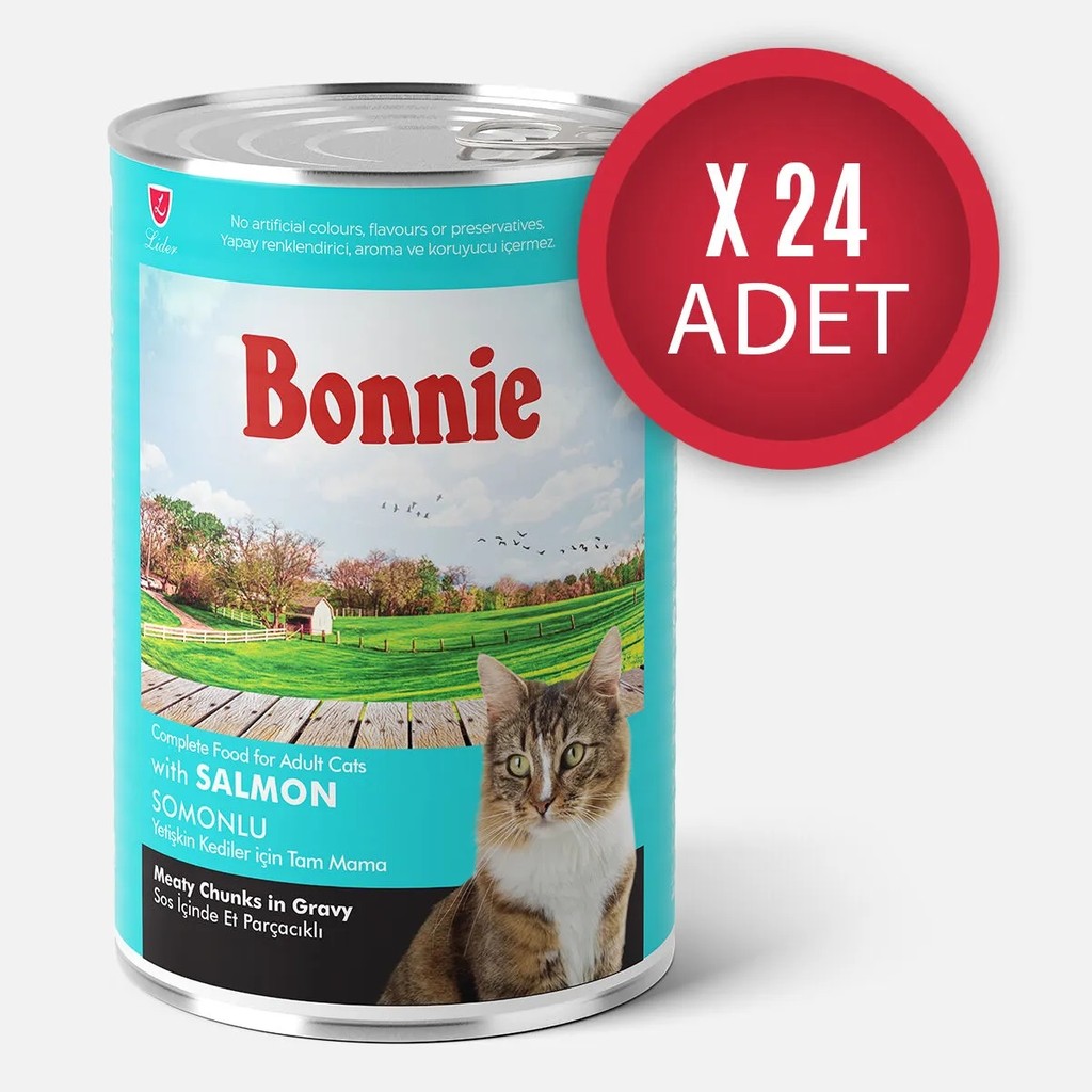 Bonnie Somonlu Sos İçinde Et Parçacıklı Kedi Konservesi 400g x 24 Adet - 400gr Evcil Hayvan Ürünleri Fiyatı