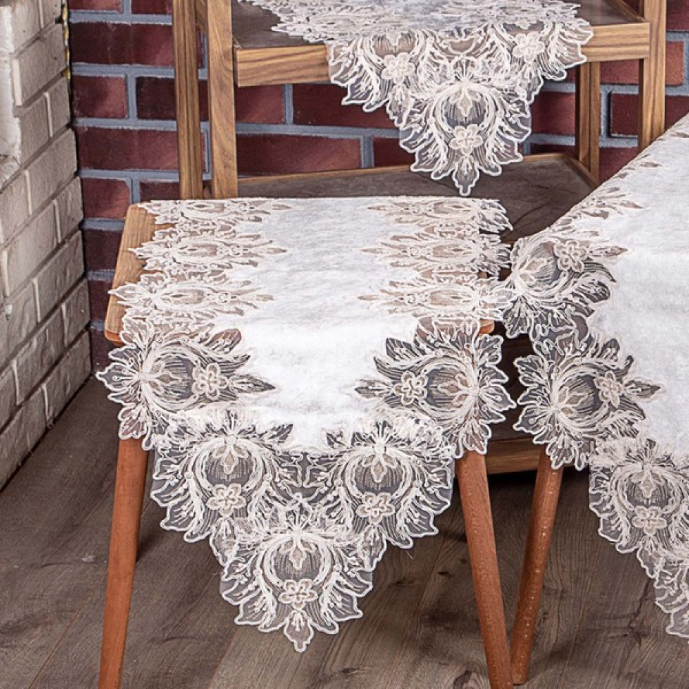 Bonny Home Mihrimah Kapuçino 5 Parça Kadife Salon Takımı Dantelli Runner Seti Masa Örtüsü Runner Seti - Açık Krem - 70 x 160 cm Masa Örtüsü Fiyatı