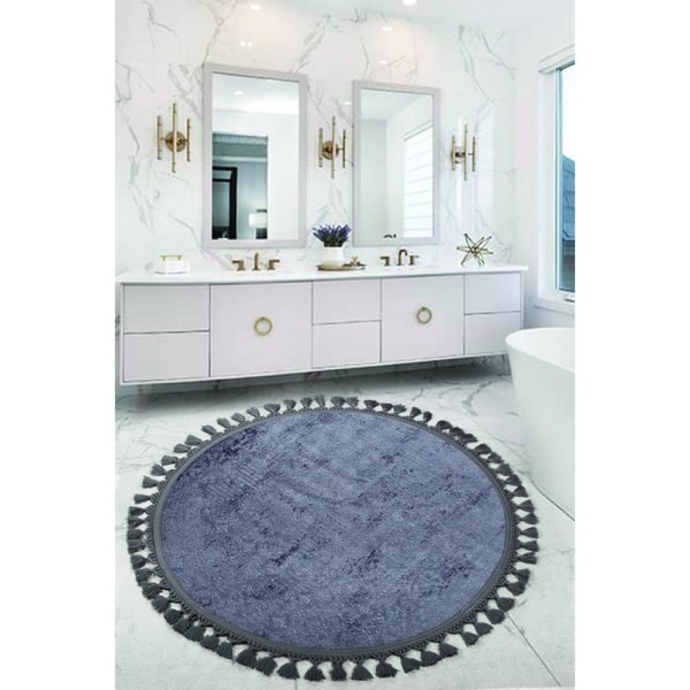 Bonny Home Nova Antrasit Yuvarlak 100X100 cm Ponpon Saçaklı Kaymaz Tabanlı Makinede Yıkanabilir Banyo Paspası Klozet Takımı Fiyatı