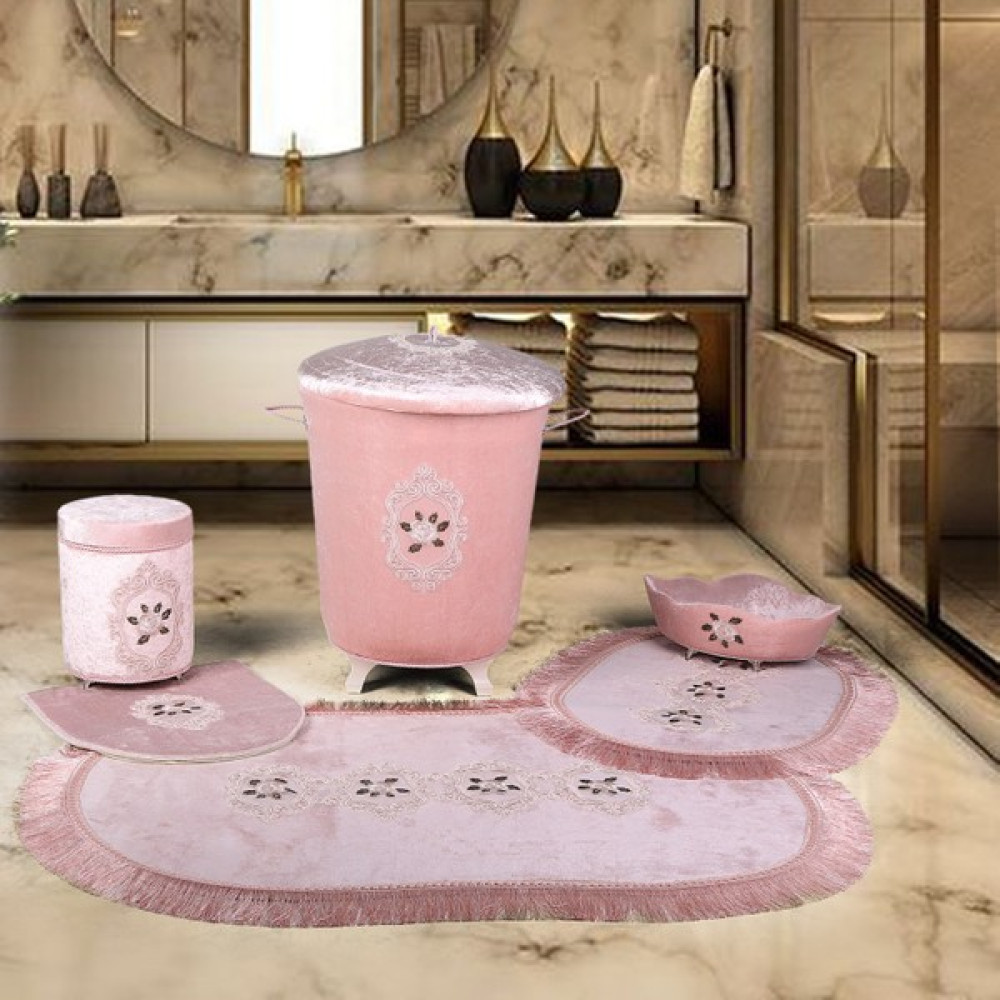Bonny Home Shems Pudra 6 Prç Dantelli Banyo Kirli Çamaşır Sepeti Seti + Banyo Paspası Seti Sepet Fiyatı