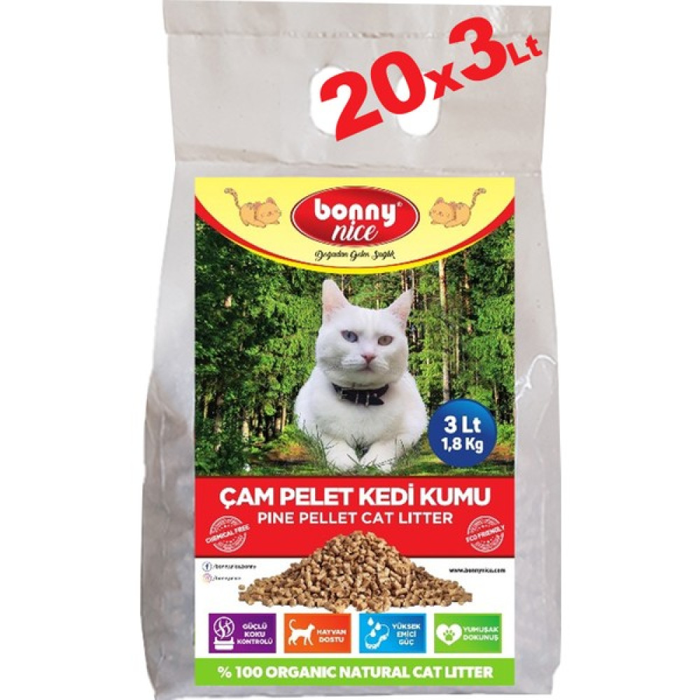 Bonny Nice Doğal Çam Peleti Kedi Kumu 1.8 kg 3 lt x 20 Paket Evcil Hayvan Ürünleri Fiyatı