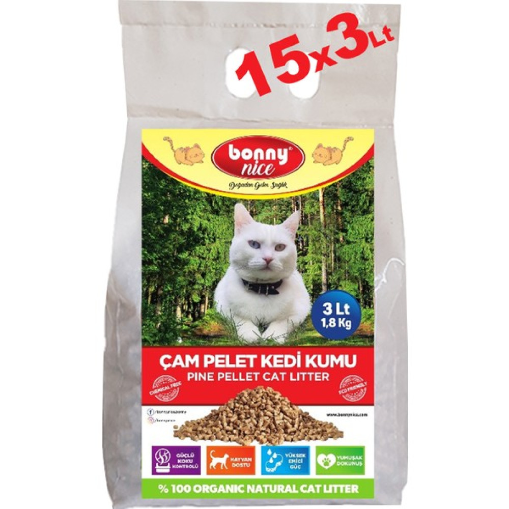 Bonny Nice Doğal Çam Peleti Kedi Kumu 2 kg 4 lt x 15 Paket Evcil Hayvan Ürünleri Fiyatı
