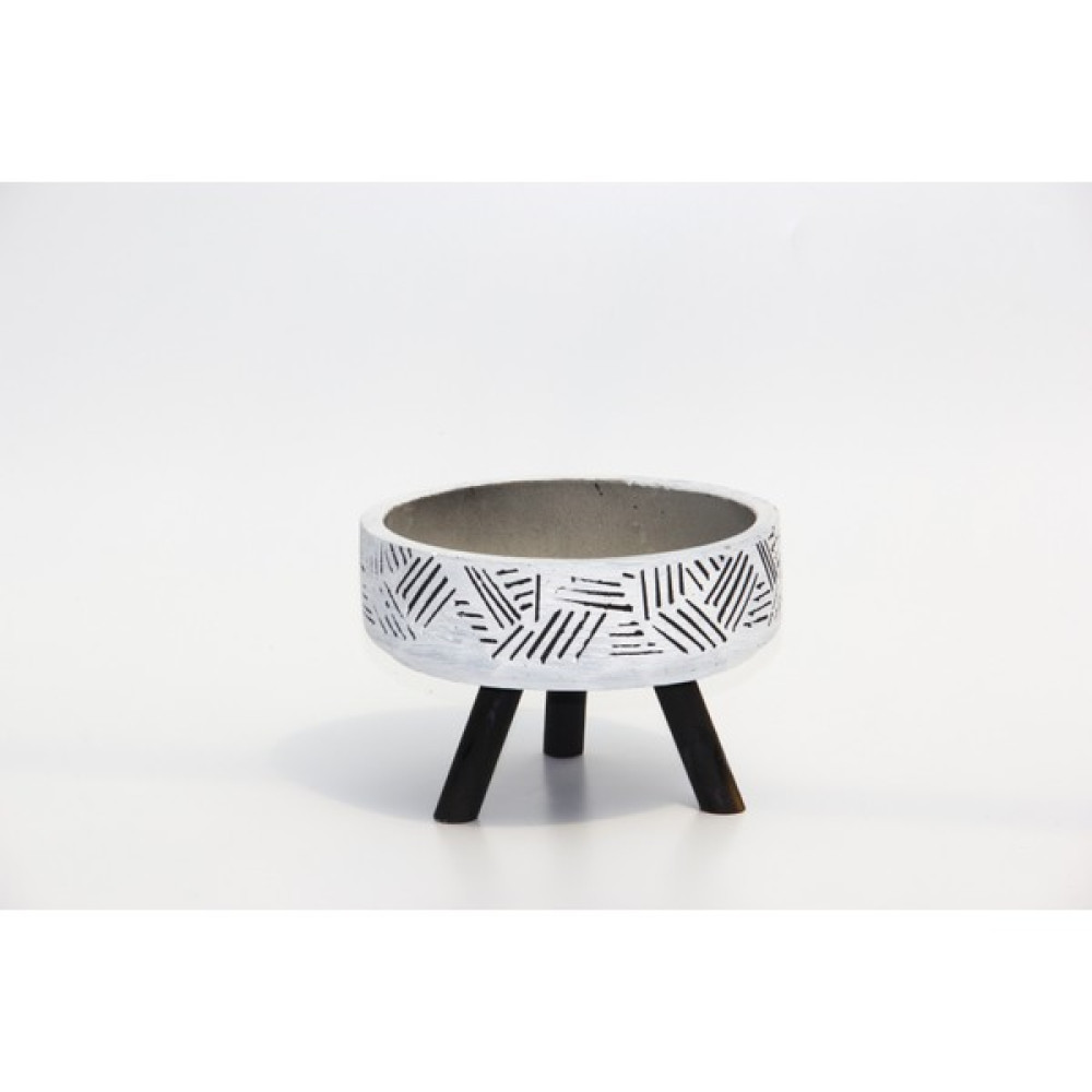 Bonsai Saksısı Arkaik Motif Ayaklı - El Yapımı Beyaz Beton Saksı Saksı ve Aksesuarları Fiyatı