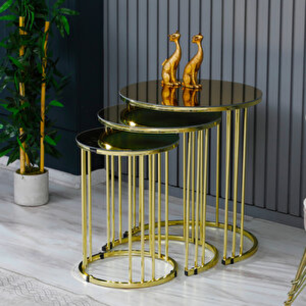 Boons Palmira Zigon Sehpa, Gold - Bronz Cam Bronz Zigon Sehpa Fiyatı