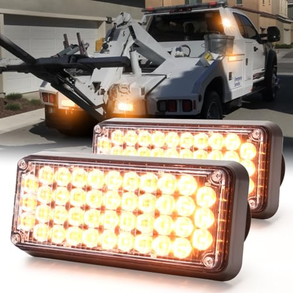 BooYu 2-Pcs Battery Operated LED Emergency Strobe Lights Bar w/Magnetic Base Rechargeable Portable Roadside Roof Top Mini Plow Flash Beacon Warning Light for Truck/Trailer/Vehicle (Amber)