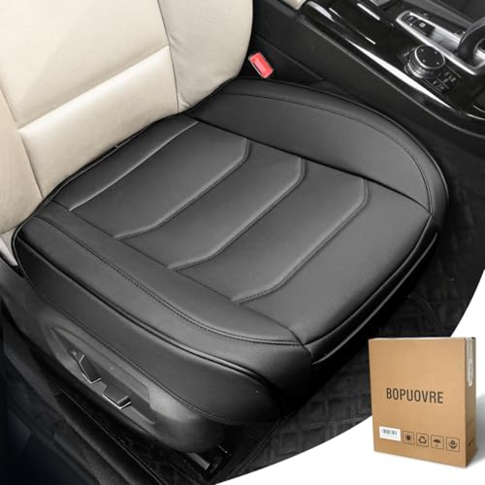 BOPUOVRE Car Seat Cover for Luxury & Comfort - PU Leather, Anti-Slip, Full Wrap Protection with Storage Pocket for Bottom Cushion - Universal Fit for 95% of Vehicles (Black,1 Piece) Car Seat Cover Fiyatı
