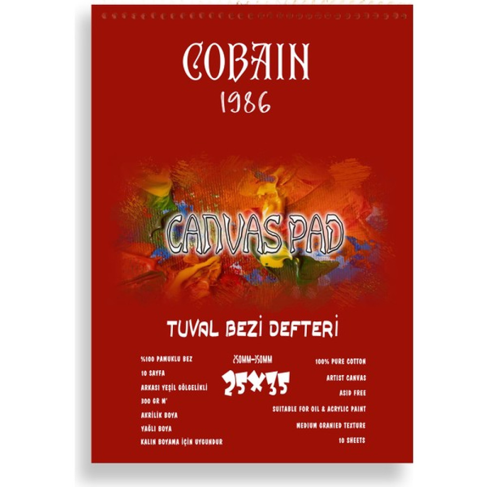 Bordo Sanat Cobain 1986 Canvas Pad Tuval Bezi Defteri Akrilik Yağlıboya Guaj Defteri 300GR - Tel Spiral - 25x35cm Defter Fiyatı
