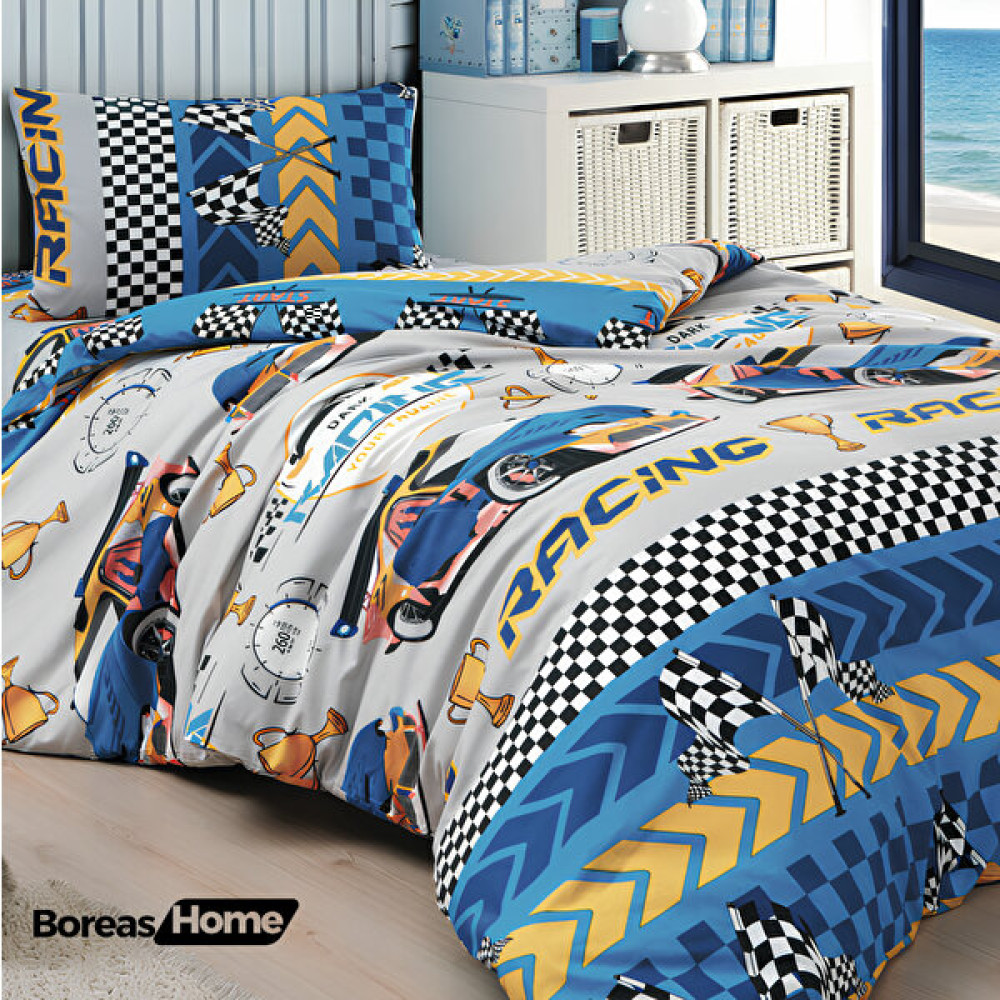 Boreas Home Blue Racer Pamuklu Ranforce Nevresim Takımı Tek Kişilik - Mavi - 160x220 cm Nevresim Takımı Fiyatı